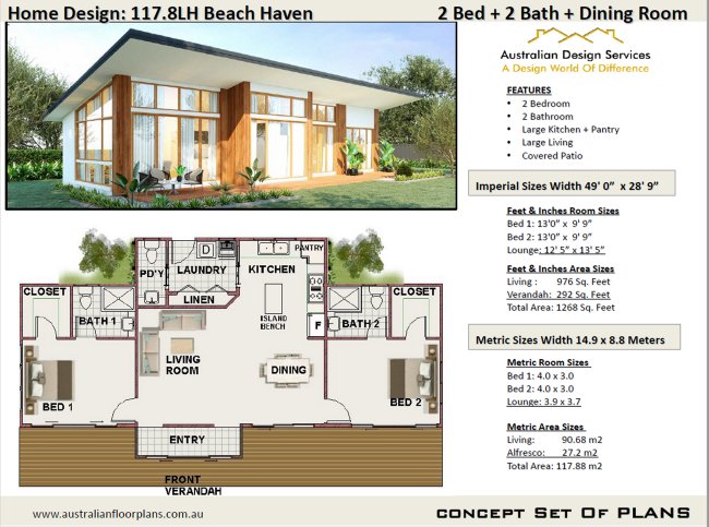 2 Bedroom Home Plan:117.8LH Beach Haven